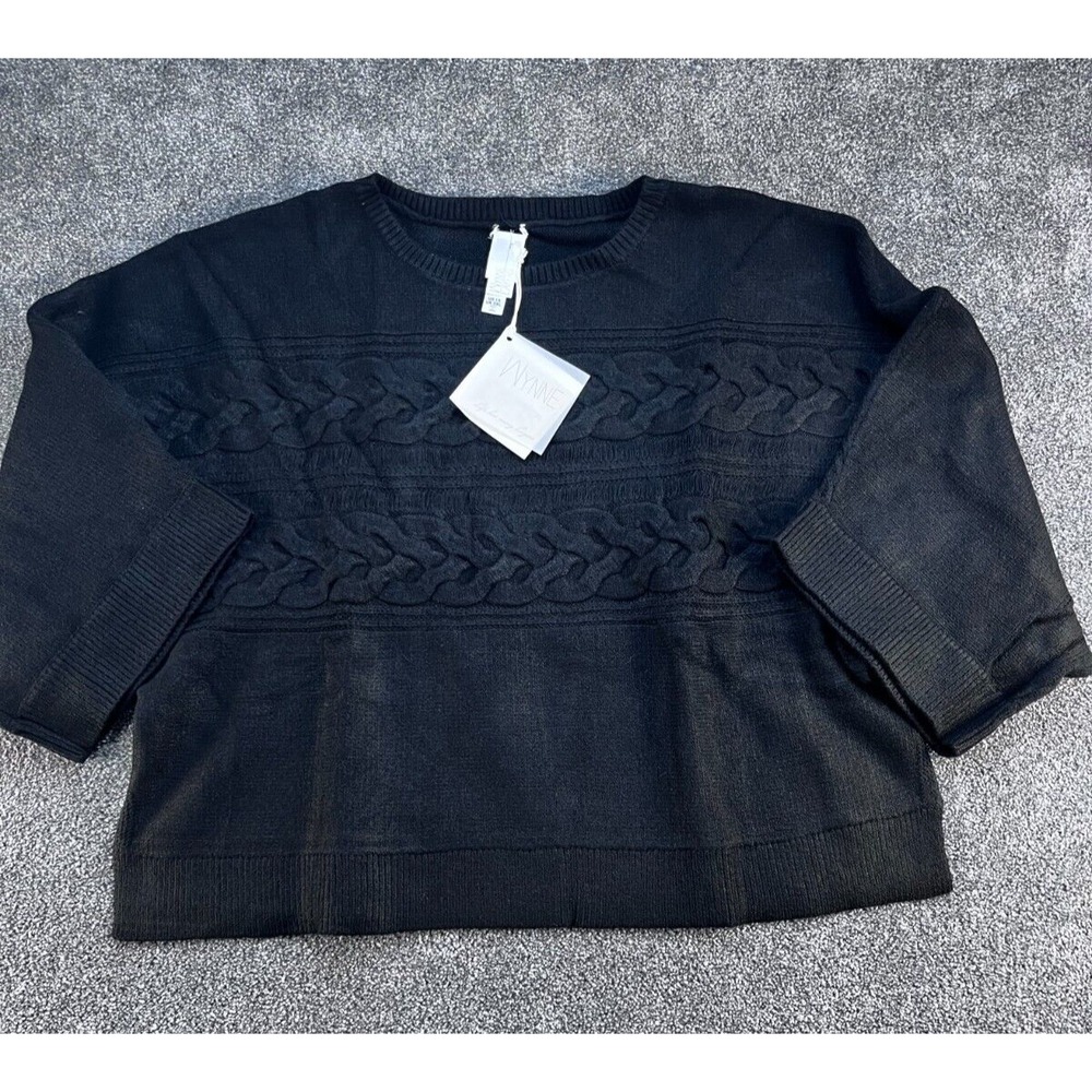 Marla Wynne Layers Oversized Black Cable Knit Pullover Sweater XL